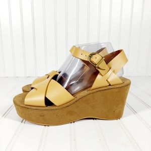 Rampage Leather Criss Cross Buckle Closure Platform Wedge Sandals A362